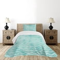 thumbnail image 1 of Ambesonne Nautical Quilted Bedspread Set 2 Pcs, Ocean Sea Wave Pattern, Twin Size, Turquoise White, 1 of 3
