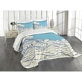 thumbnail image 1 of Ambesonne Nautical Quilted Bedspread Set 3 Pcs, Abstract Doodle Wave, Queen Size, Cream Blue, 1 of 5