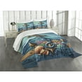 thumbnail image 1 of Ambesonne Nautical Quilted Bedspread Set 3 Pcs, Anchor Deep Ocean Life, Queen Size, Sea Blue Amber Teal, 1 of 5