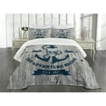 thumbnail image 1 of Ambesonne Nautical Quilted Bedspread Set 3 Pcs, Anchor Skull Sea, Queen Size, Beige Navy Blue, 1 of 5