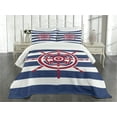 thumbnail image 1 of Ambesonne Nautical Quilted Bedspread Set 3 Pcs, Red Ship Wheel, King Size, Navy Blue Red, 1 of 5