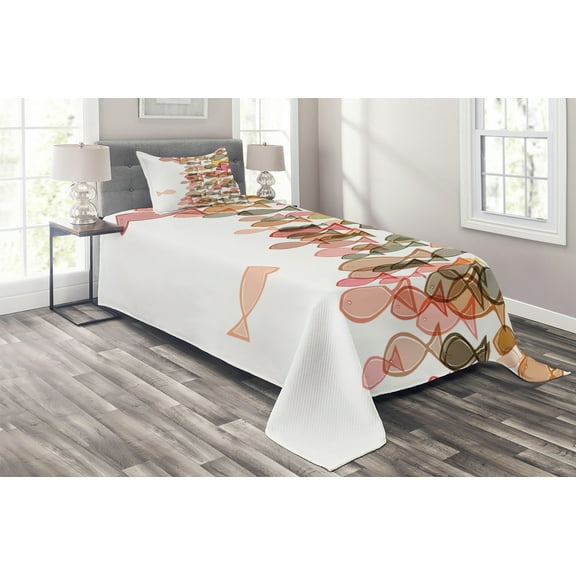 Ambesonne Nautical Quilted Coverlet 2 Pcs, Flock Facing Others, Twin Size, Multicolor