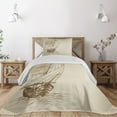thumbnail image 1 of Ambesonne Nautical Quilted Coverlet 2 Pcs, Sailing Ship Birds Sun, Twin Size, Tan Brown, 1 of 4