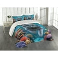 thumbnail image 1 of Ambesonne Nautical Quilted Coverlet 3 Pcs, Diver Cat in the Ocean, Queen Size, Turquoise Multicolor, 1 of 4