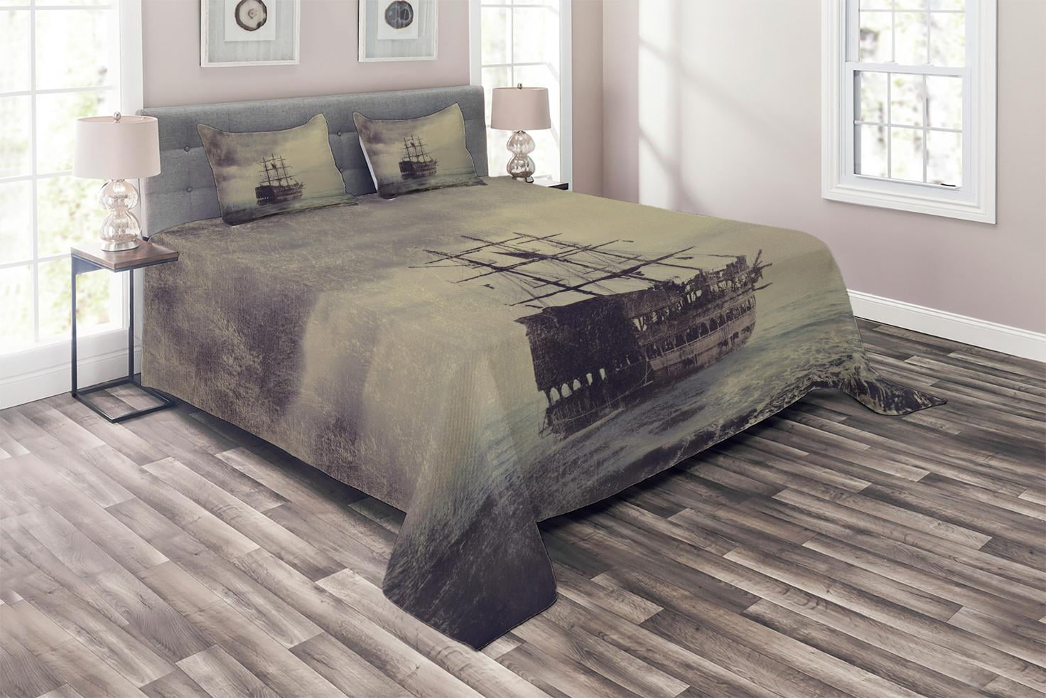 King Size Purple Microfiber Nautical Coverlet Set