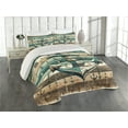 thumbnail image 1 of Ambesonne Nautical Quilted Coverlet 3 Pcs, Rustic Anchor Wooden Look, Queen Size, Teal Seafoam Pale Brown, 1 of 4