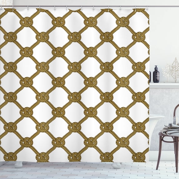 Ambesonne Nautical Shower Curtain, Abstract Cord with Knots, 69"Wx70"L, Dark Mustard and Umber