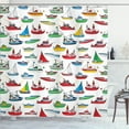 thumbnail image 1 of Ambesonne Nautical Shower Curtain, Cartoon Fishing Boats, 69"Wx70"L, Multicolor, 1 of 5