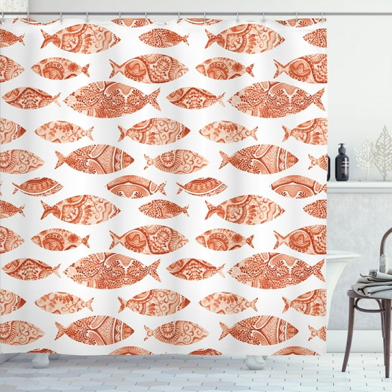 Ambesonne Nautical Shower Curtain, Fish Sea Animal Marine Art, 69"Wx84"L, Pale Rust