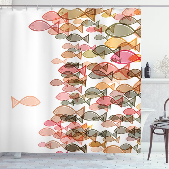 Ambesonne Nautical Shower Curtain, Flock Facing Others, 69"Wx84"L, Multicolor