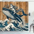 thumbnail image 1 of Ambesonne Nautical Shower Curtain, Hero Cat Riding a Whale, 69"Wx75"L, Pale Caramel and Petrol Blue, 1 of 4