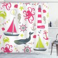 thumbnail image 1 of Ambesonne Nautical Shower Curtain, Lighthouse Pastel Colors, 69"Wx70"L, Pink and Apple Green, 1 of 5