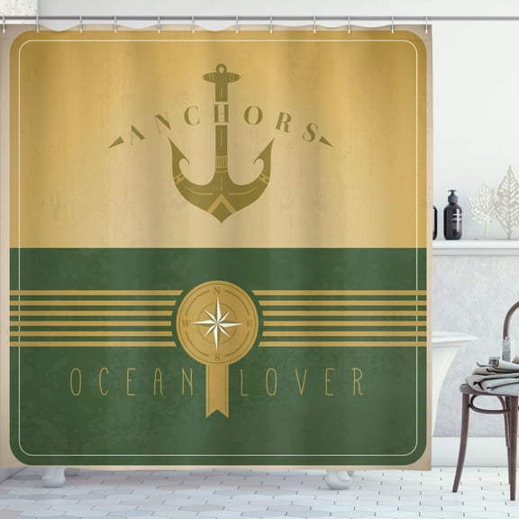 Ambesonne Nautical Shower Curtain, Marine Design Anchor Print, 69"Wx84"L, Forest Green