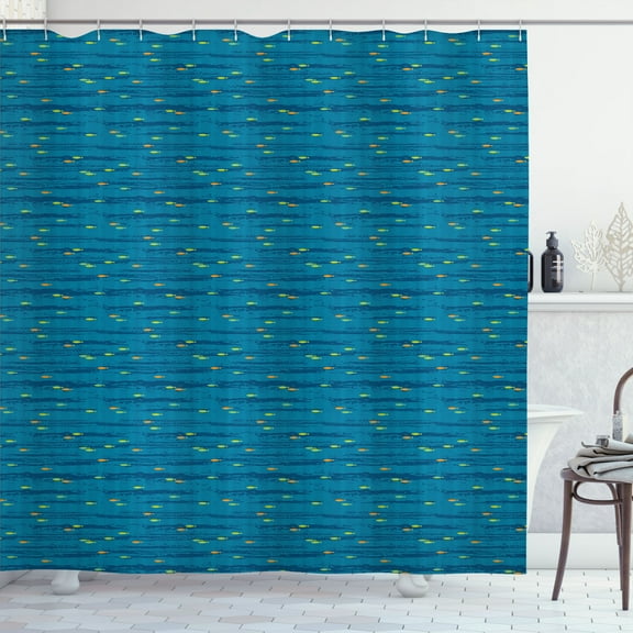 Ambesonne Nautical Shower Curtain, Minimal Fish Waves, 69"Wx70"L, Turquoise
