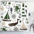 thumbnail image 1 of Ambesonne Nautical Shower Curtain, Pastel Colors Lighthouse, 69"Wx84"L, Dark Green and Brown, 1 of 4
