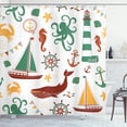 thumbnail image 1 of Ambesonne Nautical Shower Curtain, Pastel Colors Lighthouse, 69"Wx84"L, Green and Burgundy, 1 of 4