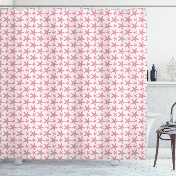 Ambesonne Nautical Shower Curtain, Polka Dot Pattern Starfish, 69"Wx75"L, Dried Rose and Pastel Pink