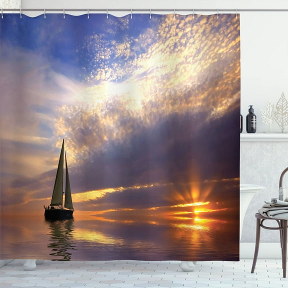 Ambesonne Nautical Shower Curtain, Romantic Honeymoon, 69"Wx75"L, Marigold Bluegrey