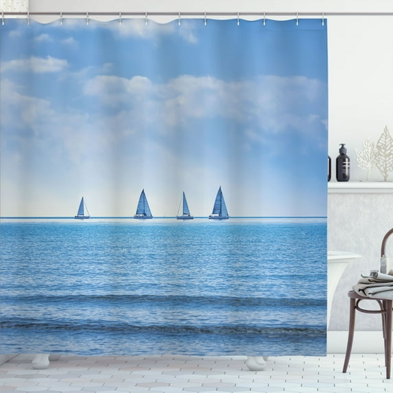 Ambesonne Nautical Shower Curtain, Sailing Boat on Ocean, 69"Wx75"L, Pale Blue