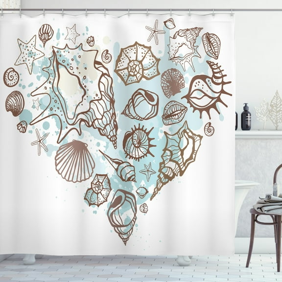 Ambesonne Nautical Shower Curtain, Scallop Starfish Whelk, 69"Wx84"L, Brown Warm Taupe Teal