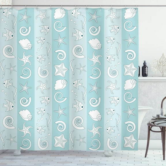Ambesonne Nautical Shower Curtain, Sea Animals and Shells, 69"Wx70"L, Pale Blue Pale Blue