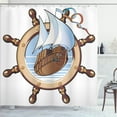 thumbnail image 1 of Ambesonne Nautical Shower Curtain, Ships Wheel Sailing, 69"Wx84"L, Brown Blue, 1 of 5