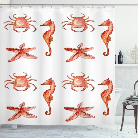 Ambesonne Nautical Shower Curtain, Underwater Sea Ocean, 69"Wx70"L, Salmon Dark Coral