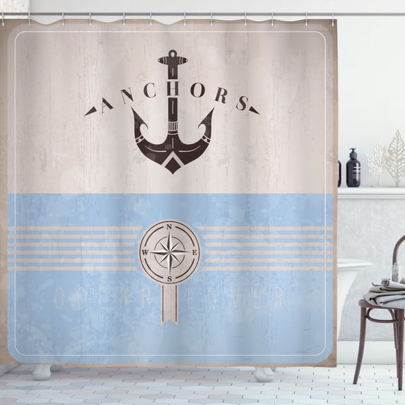 Ambesonne Nautical Shower Curtain, Vintage Marine Ocean Print, 69"Wx70"L, Baby Blue