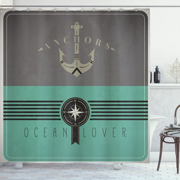 Ambesonne Nautical Shower Curtain, Vintage Marine Ocean Print, 69"Wx70"L, Dark Seafoam