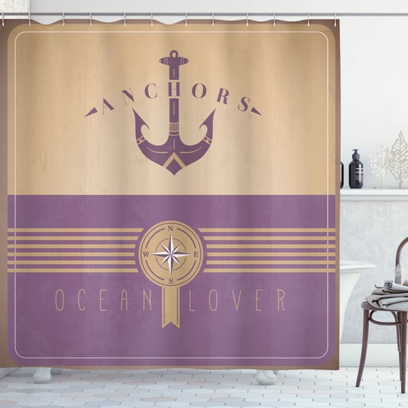 Ambesonne Nautical Shower Curtain, Vintage Marine Ocean Print, 69"Wx70"L, Lavender Cream