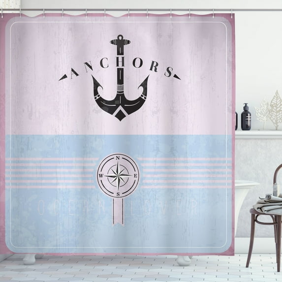 Ambesonne Nautical Shower Curtain, Vintage Marine Ocean Print, 69"Wx70"L, Pale Purpleblue