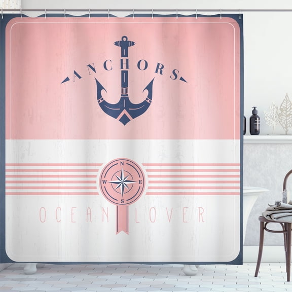 Ambesonne Nautical Shower Curtain, Vintage Marine Ocean Print, 69"Wx75"L, Pale Pink