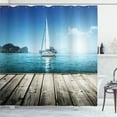 thumbnail image 1 of Ambesonne Nautical Shower Curtain, Yacht and Wooden Deck, 69"Wx75"L, Blue Brown, 1 of 5