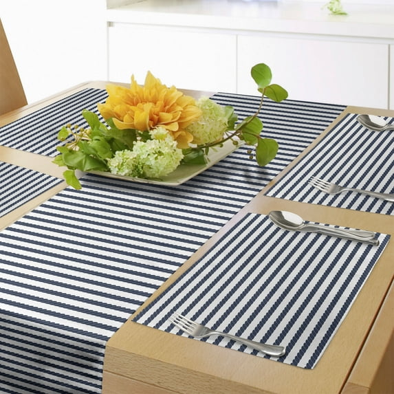 Ambesonne Nautical Table Runner & Placemats, Marine Sea Life Design, Placemat 4 pcs + Runner 12"x90", Violet Blue and White