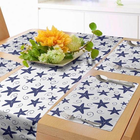 Ambesonne Nautical Table Runner & Placemats, Starfish and Curls Pattern, Placemat 4 pcs + Runner 12"x90", Dark Lavender White