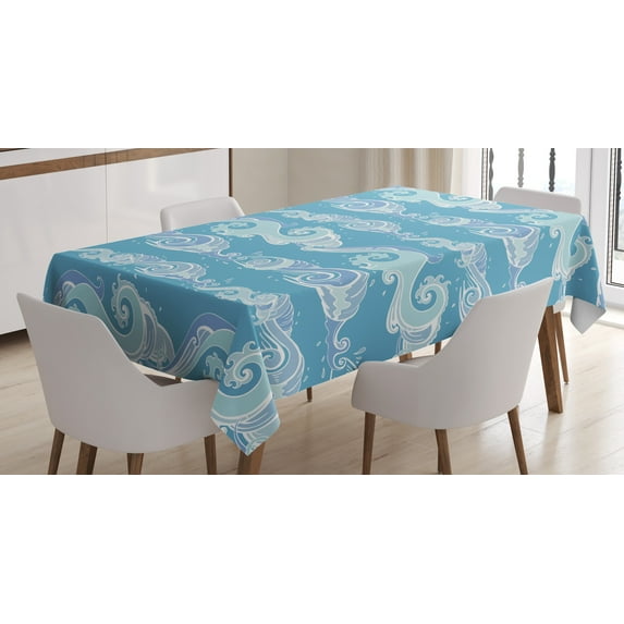 Ambesonne Nautical Tablecloth Rectangular Table Cover, Sea Waves Ocean Splashes, 60"x90", Sea Blue Pale Teal