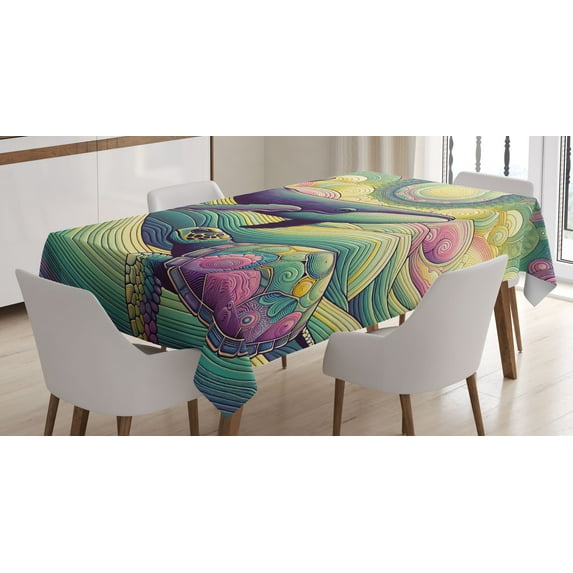 Ambesonne Nautical Tablecloth Rectangular Table Cover, Whale and Turtle Hippie, 60"x90", Seafoam Purple and Pink