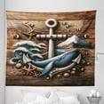 thumbnail image 1 of Ambesonne Nautical Tapestry King Size, Rustic Maritime Anchor Art, 104"x88", Cocoa and Slate Blue, 1 of 2