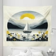 thumbnail image 1 of Ambesonne Nautical Tapestry King Size, Scandinavian Sailboat Sea, 104"x88", Blue Grey and Earth Yellow, 1 of 2