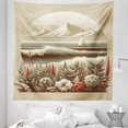 thumbnail image 1 of Ambesonne Nautical Tapestry Queen Size, Floral Sea Shore and Boat, 88"x88", Grey Yellow Dark Salmon, 1 of 2