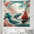 thumbnail image 1 of Ambesonne Nautical Tapestry Queen Size, Whale Sakura Spring Ocean, 88"x88", Teal Blush and Dark Coral, 1 of 2