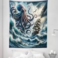 thumbnail image 1 of Ambesonne Nautical Tapestry Twin Size, Fantasy Sea World Kraken, 68"x88", Teal Mauve, 1 of 2