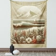 thumbnail image 1 of Ambesonne Nautical Tapestry Wall Hanging, Floral Sea Shore and Boat, 40"x60", Grey Yellow Dark Salmon, 1 of 3