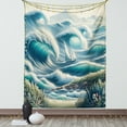 thumbnail image 1 of Ambesonne Nautical Tapestry Wall Hanging, Swirling Huge Waves Boat, 40"x60", Reseda Green Teal and Blue, 1 of 3