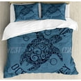 thumbnail image 1 of Ambesonne Nautical Tattoo Duvet Cover Sets, Underwater Turtle, 2-King, Slate Blue Petrol Blue, 1 of 7