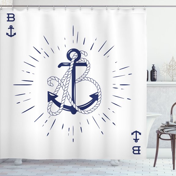 Ambesonne Nautical Tattoo Shower Curtain, Monochrome Sketch, 69"Wx70"L, Indigo and White