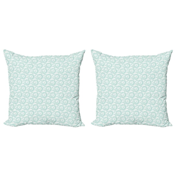 Ambesonne Nautical Throw Pillow Cover 2 Pack, Abstract Clouds Waves, 18", Turquoise White