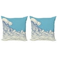 thumbnail image 1 of Ambesonne Nautical Throw Pillow Cover 2 Pack, Abstract Doodle Wave, 24", Cream Blue, 1 of 2