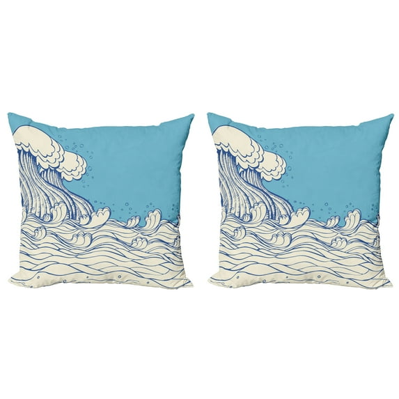 Ambesonne Nautical Throw Pillow Cover 2 Pack, Abstract Doodle Wave, 24", Cream Blue