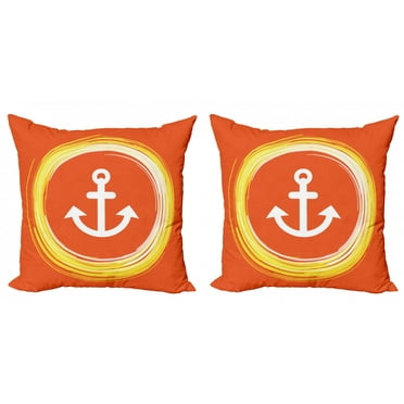 Ambesonne Nautical Throw Pillow Cover 2 Pack, Anchor Image in Circle, 24", Orange Yellow